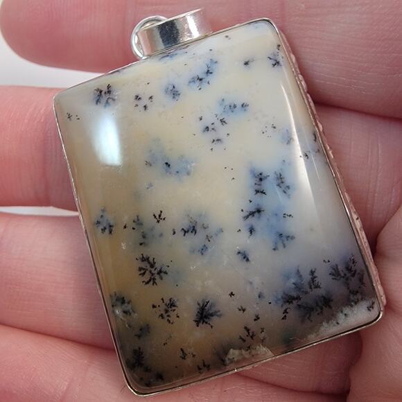 Necklace Pendants Dendritic Agate Handmade Jewelry in Sterling Silver Rectangle - Picture 8 of 10